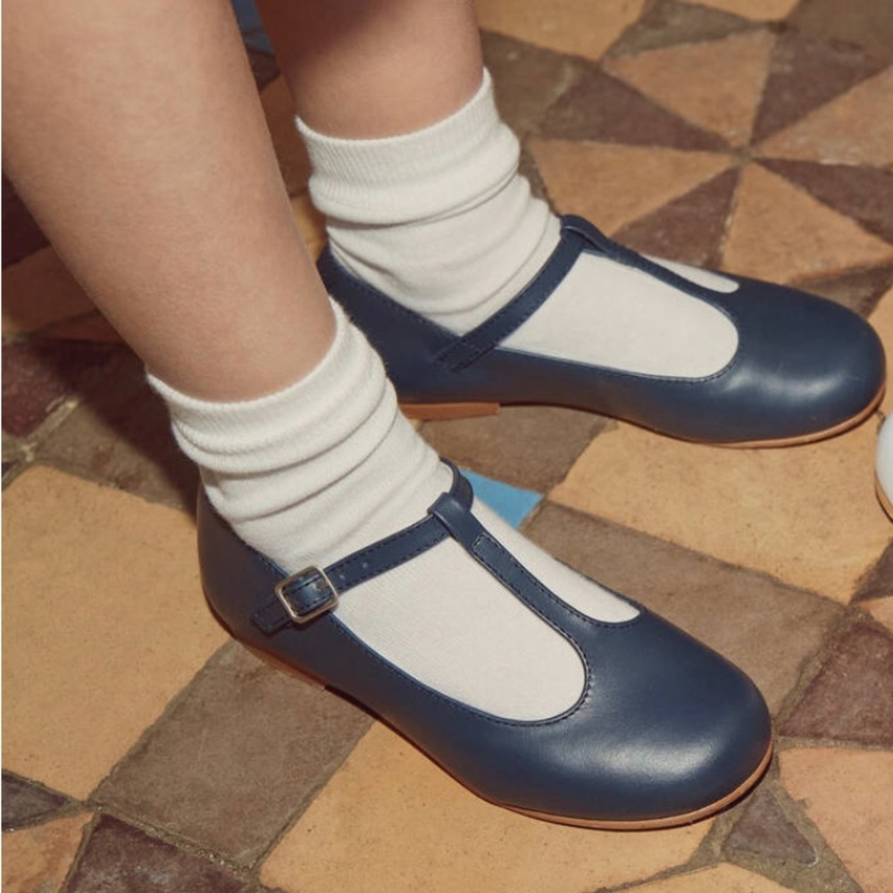 Navy blue leather T-bar shoes Beatrice & George EVERYTHING MUST GO